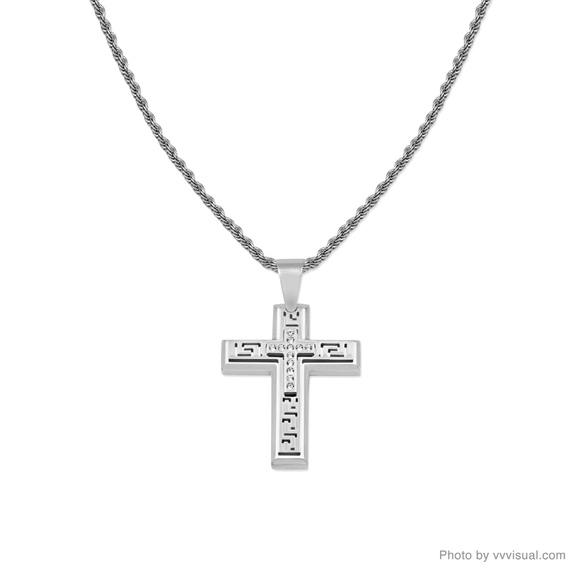 Other - Silver stainless steel Cross necklace with crystal
